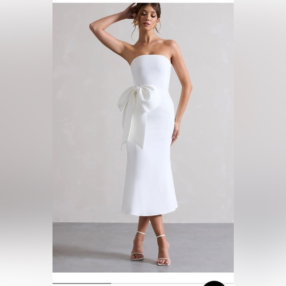 Club L London Dresses & Skirts - CLUB LONDON WHITE BANDEAU MIDI DRESS WITH OVERSIZED BOW